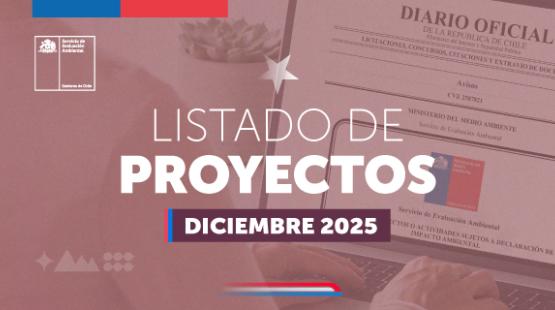 El Servicio de Evaluación Ambiental (SEA) informa que ya se encuentra disponible el listado de proyectos y actividades, presentados mediante Declaración de Impacto Ambiental (DIA) durante el mes de diciembre de 2025.